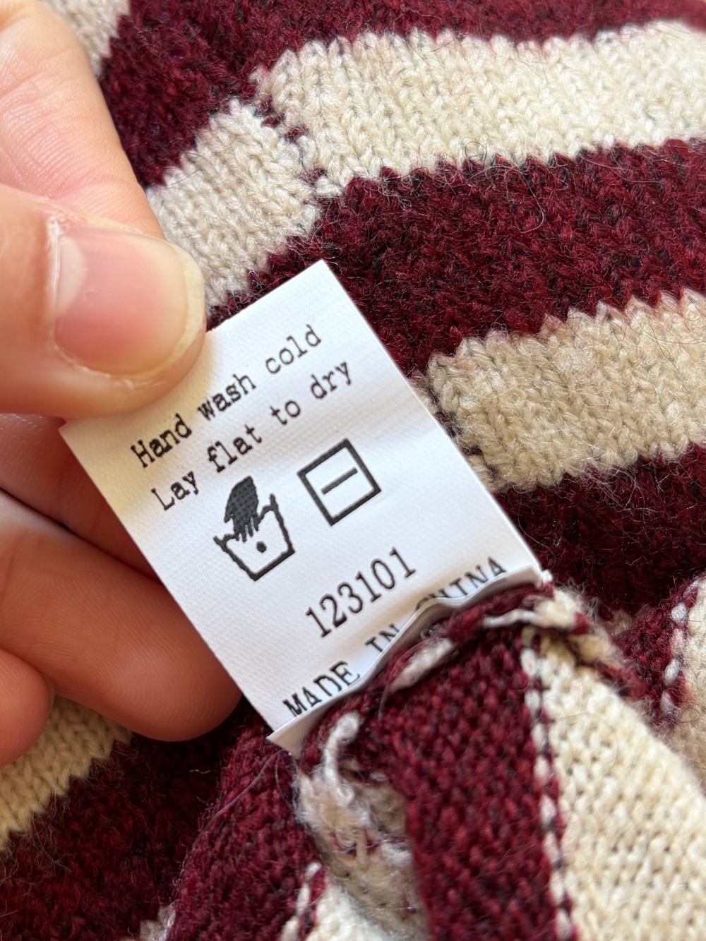 Staccato Burgundy and Oat Striped Knit Relaxed Fit Cardigan Sweater Tomato Girl - Picture 5 of 12